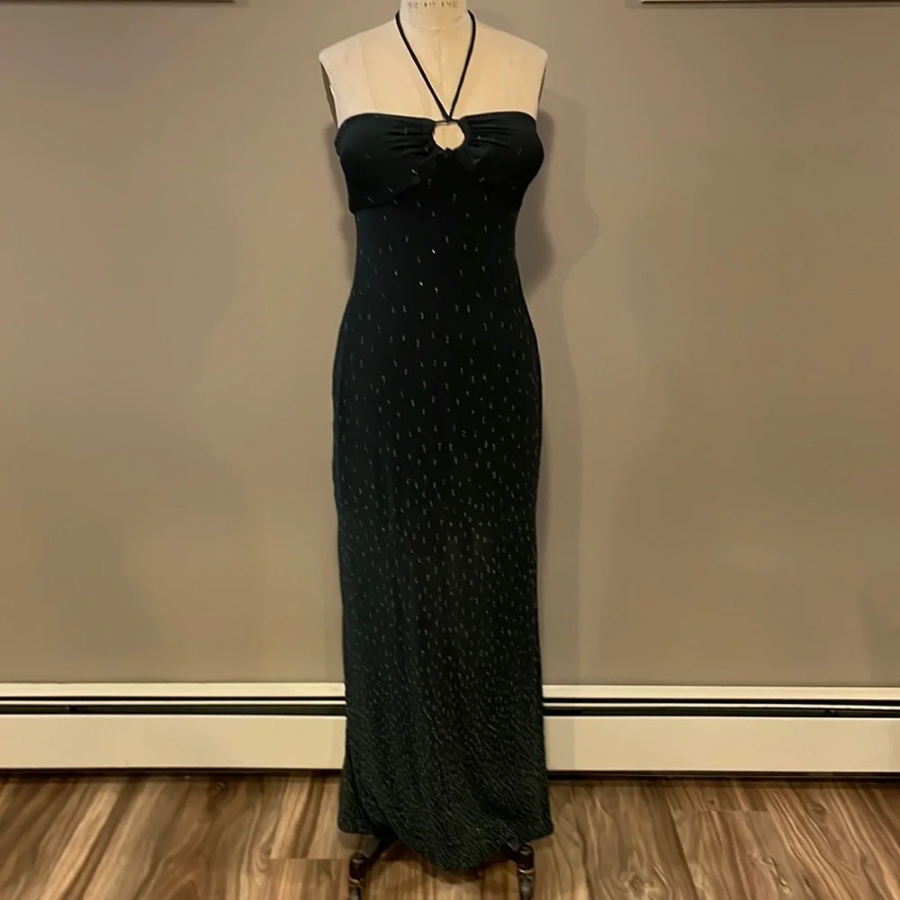 Beaded strapless halter dark green cocktail dress - handmade, beautiful! - Picture 1 of 8